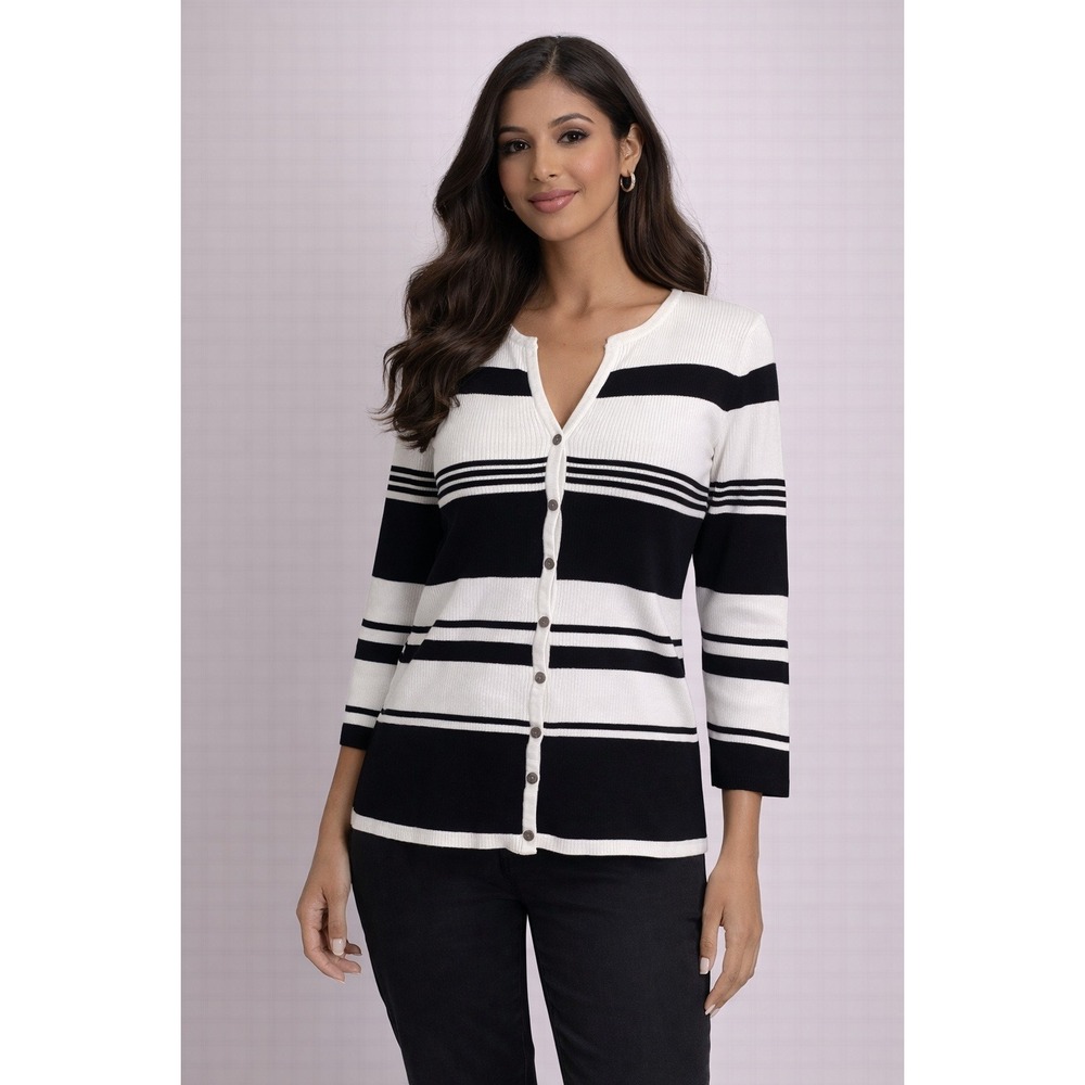 Worthington- Black and White Button-Up Cardigan Size L